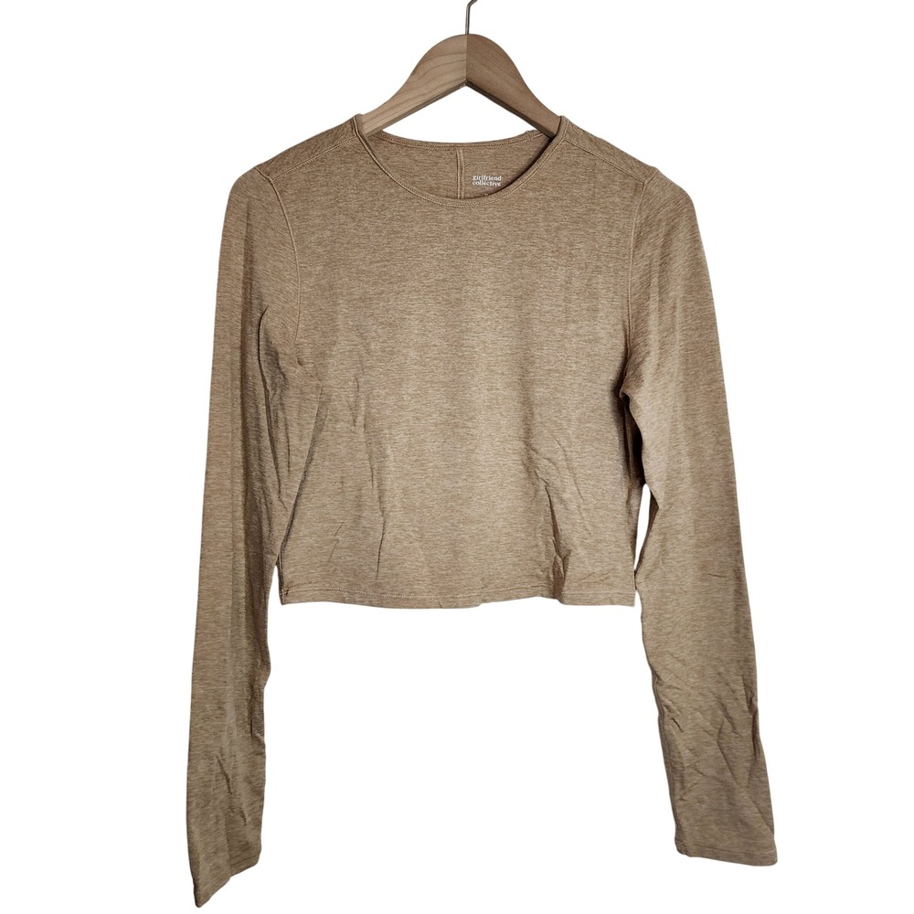Girlfriend Collective Crop Top Women Medium Tan Long Sleeve Activewear Tee